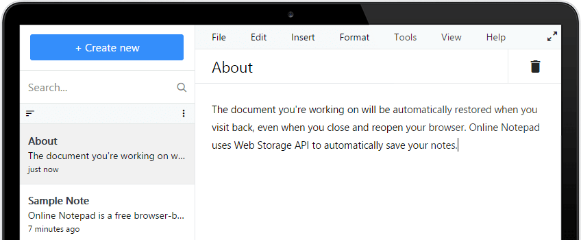 Farinfo Online Notepad Screenshot